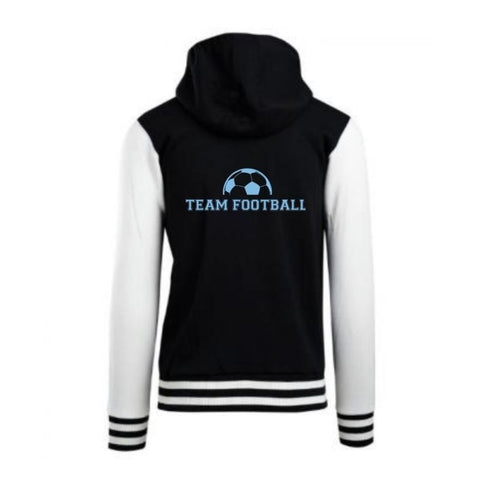 Varsity Hooded Jacket Mens Black White Back View